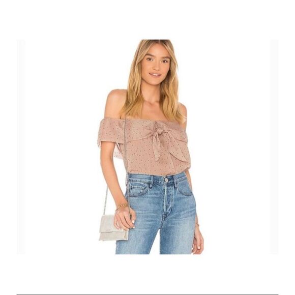 Line & Dot|Allegra Blouse Top Tan Tie Front Swiss Dotted Size L New with tags - Picture 1 of 11